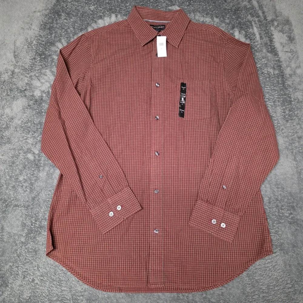 Banana Republic Button Up Shirt Mens L Red Check Preppy Casual Business New